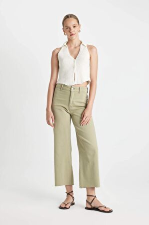 DeFacto Culotte Yüksek Bel Paça Ucu Kesik Crop Jean Pantolon D2966AX24HSKH445