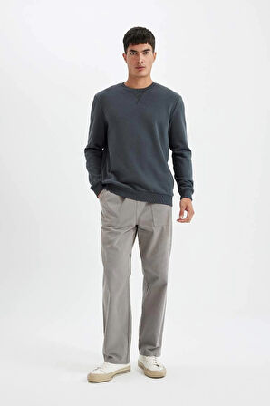 T3777 Regular Fit Bisiklet Yaka Basic Düz Sweatshirt