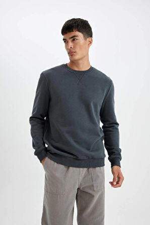 T3777 Regular Fit Bisiklet Yaka Basic Düz Sweatshirt