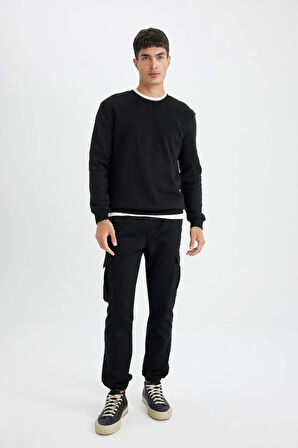 T3777 Siyah Regular Fit Bisiklet Yaka Basic Düz Sweatshirt