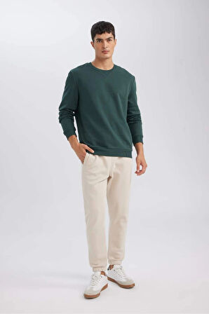 T3777 Regular Fit Bisiklet Yaka Kalın Basic Düz Sweatshirt