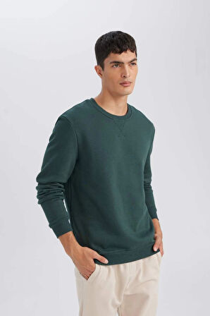 T3777 Regular Fit Bisiklet Yaka Kalın Basic Düz Sweatshirt
