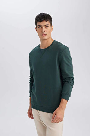 T3777 Regular Fit Bisiklet Yaka Kalın Basic Düz Sweatshirt