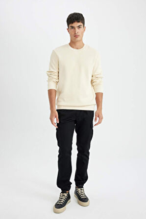 DeFacto Regular Fit Bisiklet Yaka Kalın Basic Düz Sweatshirt T3777AZ24AUER109
