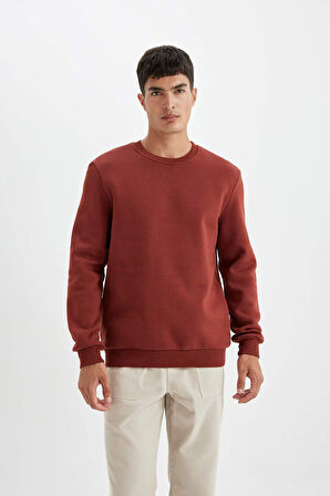 Regular Fit Bisiklet Yaka Kalın Basic Sweatshirt Kumaşı Basic Sweatshirt