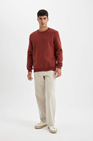 Regular Fit Bisiklet Yaka Kalın Basic Sweatshirt Kumaşı Basic Sweatshirt