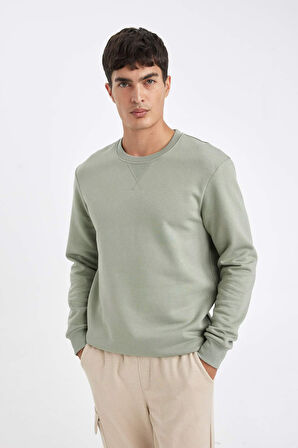 DeFacto Regular Fit Bisiklet Yaka Kalın Basic Düz Sweatshirt T3777AZ24AUGN1247