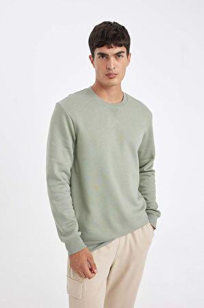 DeFacto Regular Fit Bisiklet Yaka Kalın Basic Düz Sweatshirt T3777AZ24AUGN1247