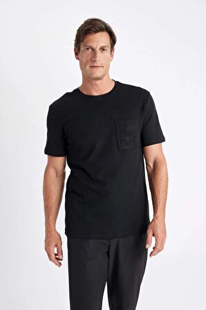 DeFacto Regular Fit Bisiklet Yaka Nakışlı Kısa Kollu Siyah Tişört C4134AX24SMBK81