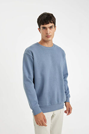 DeFacto Oversize Geniş Kalıp Bisiklet Yaka Kalın Basic Düz Sweatshirt T5139AZ24AUGR171