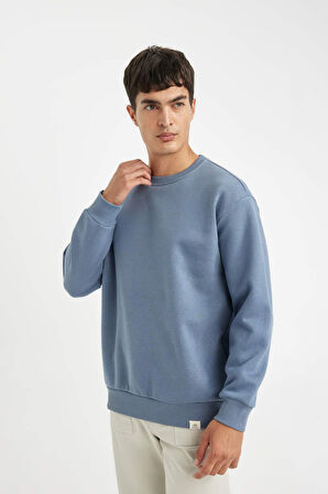 DeFacto Oversize Geniş Kalıp Bisiklet Yaka Kalın Basic Düz Sweatshirt T5139AZ24AUGR171