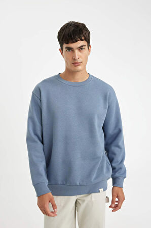 Oversize Fit Bisiklet Yaka Kalın Basic Sweatshirt