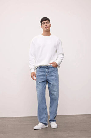 T5139 Oversize Geniş Kalıp Bisiklet Yaka Kalın Kumaş Basic Düz Sweatshirt