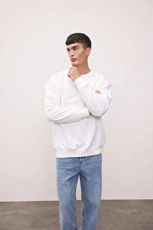 T5139 Oversize Geniş Kalıp Bisiklet Yaka Kalın Kumaş Basic Düz Sweatshirt