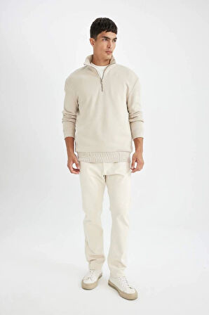 X7405 Comfort Regular Fit Rahat Kalıp Fermuarlı Dik Yaka Basic Sweatshirt