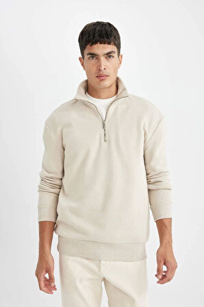 X7405 Comfort Regular Fit Rahat Kalıp Fermuarlı Dik Yaka Basic Sweatshirt