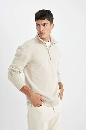 X7405 Comfort Regular Fit Rahat Kalıp Fermuarlı Dik Yaka Basic Sweatshirt