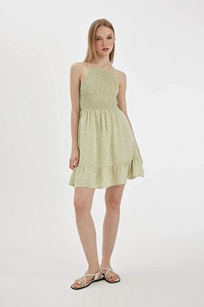 DeFacto Coool Halter Yaka Çiçekli Maroken Askılı Mini Elbise C0925AX24HSGN1236
