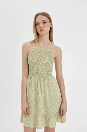 DeFacto Coool Halter Yaka Çiçekli Maroken Askılı Mini Elbise C0925AX24HSGN1236
