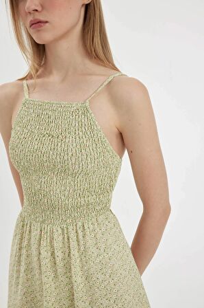 DeFacto Coool Halter Yaka Çiçekli Maroken Askılı Mini Elbise C0925AX24HSGN1236