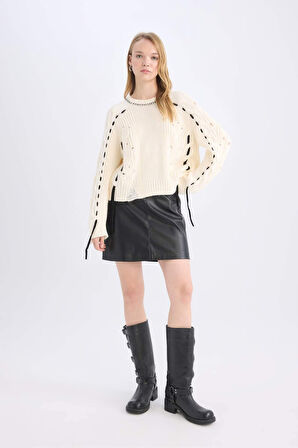 Coool A Kesim Yüksek Bel Suni Deri Mini Etek