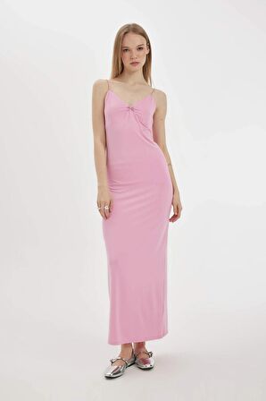 DeFacto Coool Slim Fit V Yaka Askılı Maxi Elbise D3608AX24SMPN253