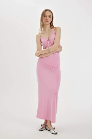 DeFacto Coool Slim Fit V Yaka Askılı Maxi Elbise D3608AX24SMPN253