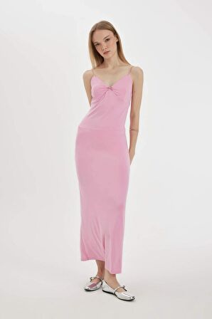 DeFacto Coool Slim Fit V Yaka Askılı Maxi Elbise D3608AX24SMPN253
