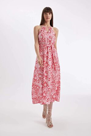 DeFacto Halter Yaka Desenli Kolsuz Maxi Elbise D2649AX24HSPN646