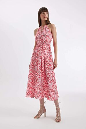 DeFacto Halter Yaka Desenli Kolsuz Maxi Elbise D2649AX24HSPN646