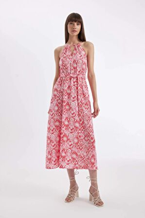 DeFacto Halter Yaka Desenli Kolsuz Maxi Elbise D2649AX24HSPN646