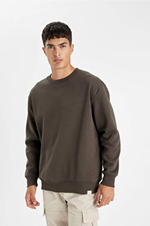 DeFacto Oversize Geniş Kalıp Bisiklet Yaka Kalın Basic Düz Sweatshirt T5139AZ24AUKH221