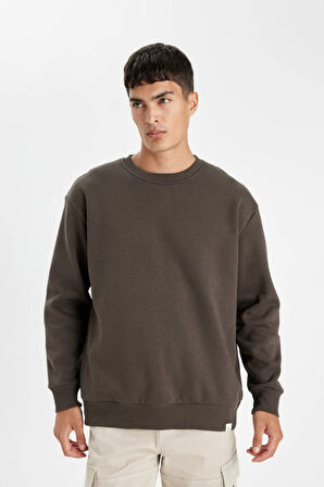 DeFacto Oversize Geniş Kalıp Bisiklet Yaka Kalın Basic Düz Sweatshirt T5139AZ24AUKH221