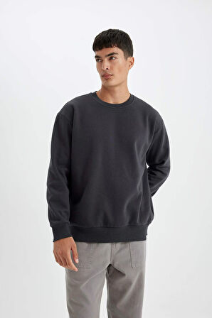 DeFacto Oversize Geniş Kalıp Bisiklet Yaka Kalın Basic Düz Sweatshirt T5139AZ24AUAR191