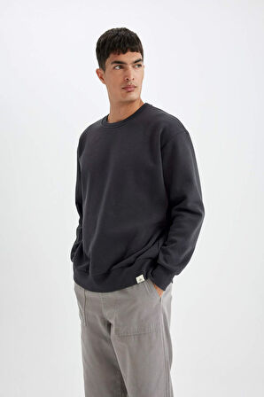 DeFacto Oversize Geniş Kalıp Bisiklet Yaka Kalın Basic Düz Sweatshirt T5139AZ24AUAR191