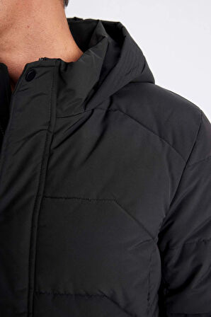 Su İtici Kapüşonlu Mont Slim Fit Dar Kesim Fermuarlı Çıtçıt Kapamalı Cepli