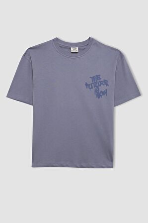 DeFacto Erkek Çocuk Oversize Fit Bisiklet Yaka Baskılı Kısa Kollu Tişört C6282A824HSBE574