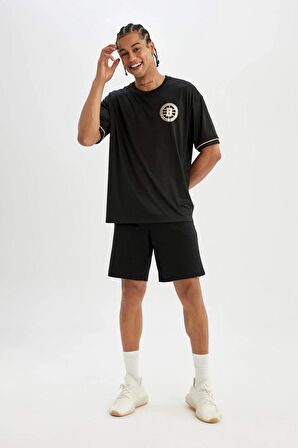 DeFactoFit NBA Brooklyn Nets Boxy Fit Bisiklet Yaka Ağır Kumaş Sırt Baskılı Kısa Kollu Tişört B9918AX24SMBK81