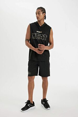 DeFactoFit NBA Miami Heat Standart Fit Kapüşonlu Ağır Kumaş Atlet B9920AX24SMBK81