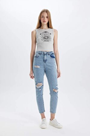 DeFacto Fitted Baskılı Bisiklet Yaka Fitilli Kaşkorse Atlet C9329AX24SMGR184