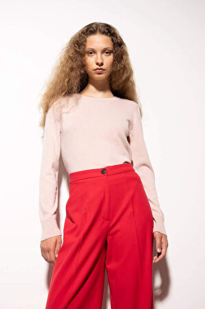 F7091 Regular Fit Yumuşak Dokulu Bisiklet Yaka Basic Düz Triko Kazak