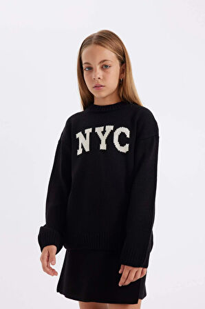 DeFacto Kız Çocuk Oversize Fit Bisiklet Yaka Kazak C6905A824AUBK27