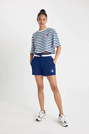 DeFactoFit Crop Top Bisiklet Yaka Çizgili Sporcu Kısa Kollu Tişört