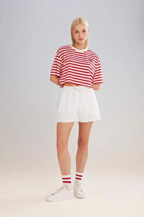 DeFactoFit Crop Bisiklet Yaka Çizgili Sporcu Kısa Kollu Tişört C5823AX24SMRD51