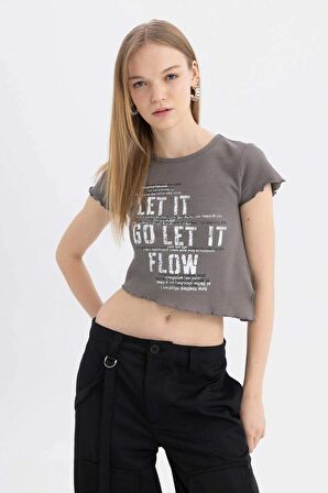 DeFacto Coool Fitted Bisiklet Yaka Baskılı Waffle Kısa Kollu Tişört C8613AX24SMGR310