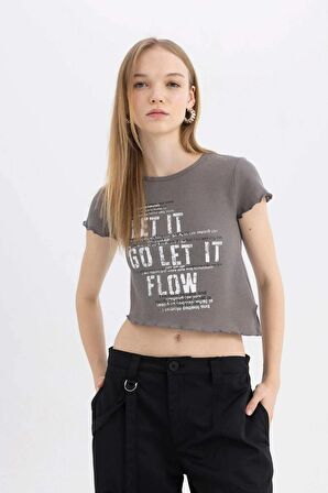 DeFacto Coool Fitted Bisiklet Yaka Baskılı Waffle Kısa Kollu Tişört C8613AX24SMGR310