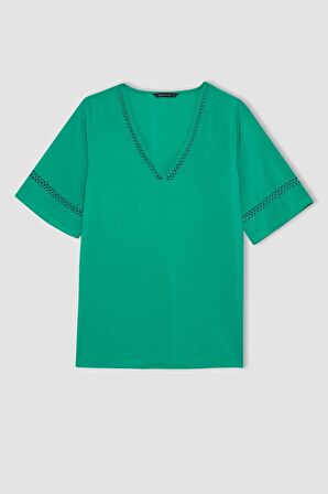 DeFacto Regular Fit V Yaka Kısa Kollu Bluz A5171AX24SMGN268