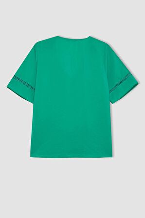 DeFacto Regular Fit V Yaka Kısa Kollu Bluz A5171AX24SMGN268