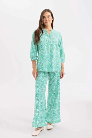 DeFacto Regular Fit Desenli Apaş Yaka Yarım Kollu Gömlek C9324AX24SMGN428