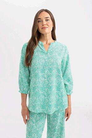 DeFacto Regular Fit Desenli Apaş Yaka Yarım Kollu Gömlek C9324AX24SMGN428